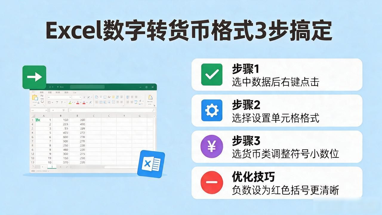 Excel数字变货币格式，3步教你轻松搞定