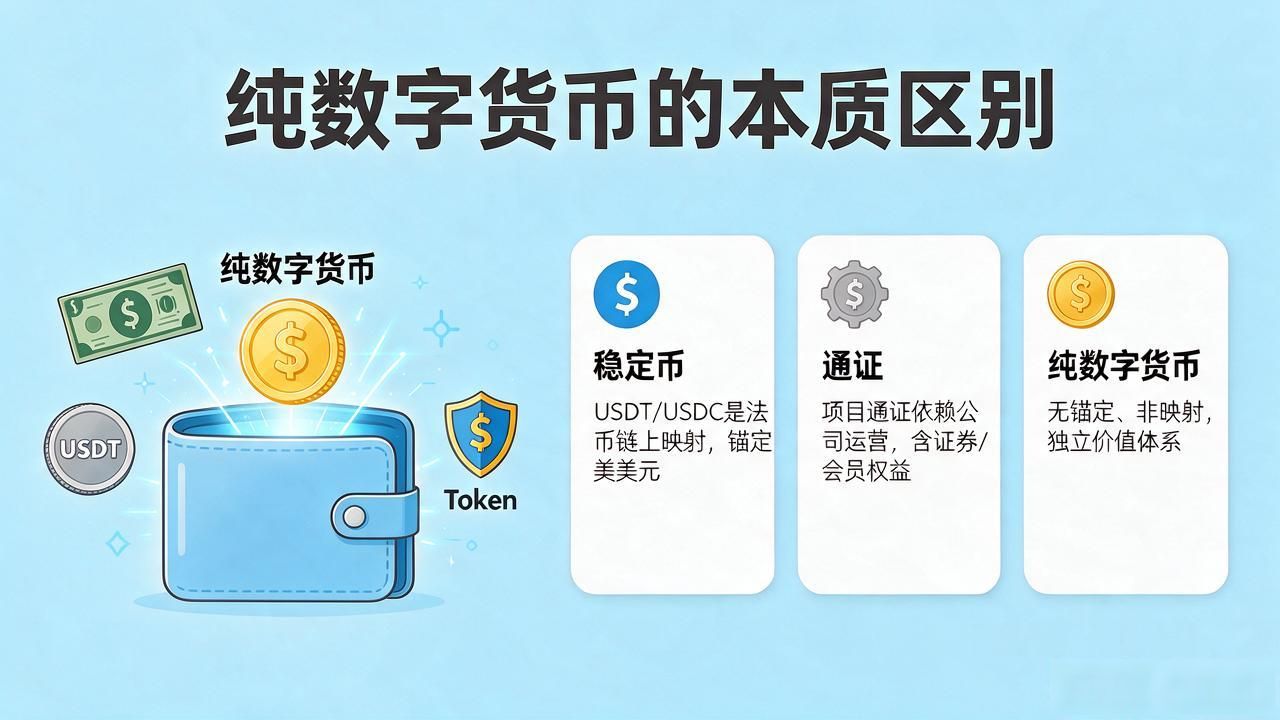 到底什么才算纯数字货币？跟法币、稳定币、通证有啥本质区别