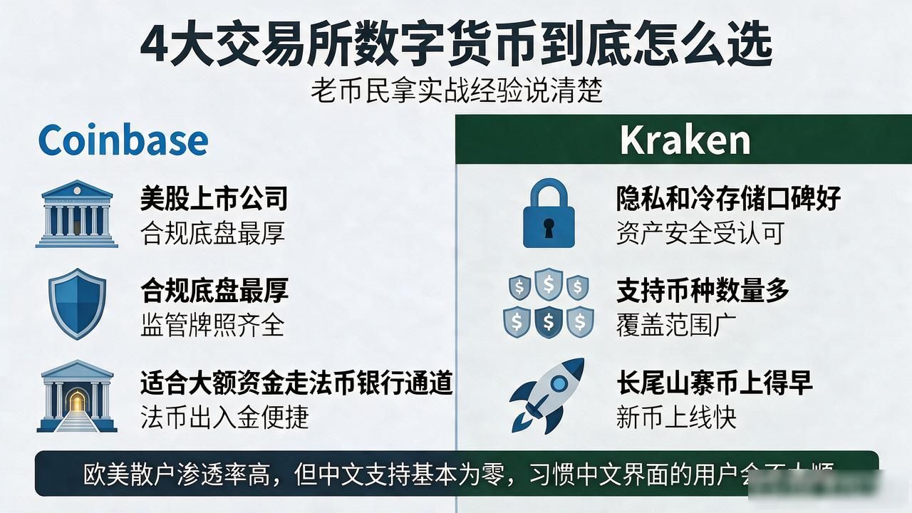 加密货币交易所选择指南_4大交易所数字货币_币安欧易Coinbase Kraken四大交易所对比